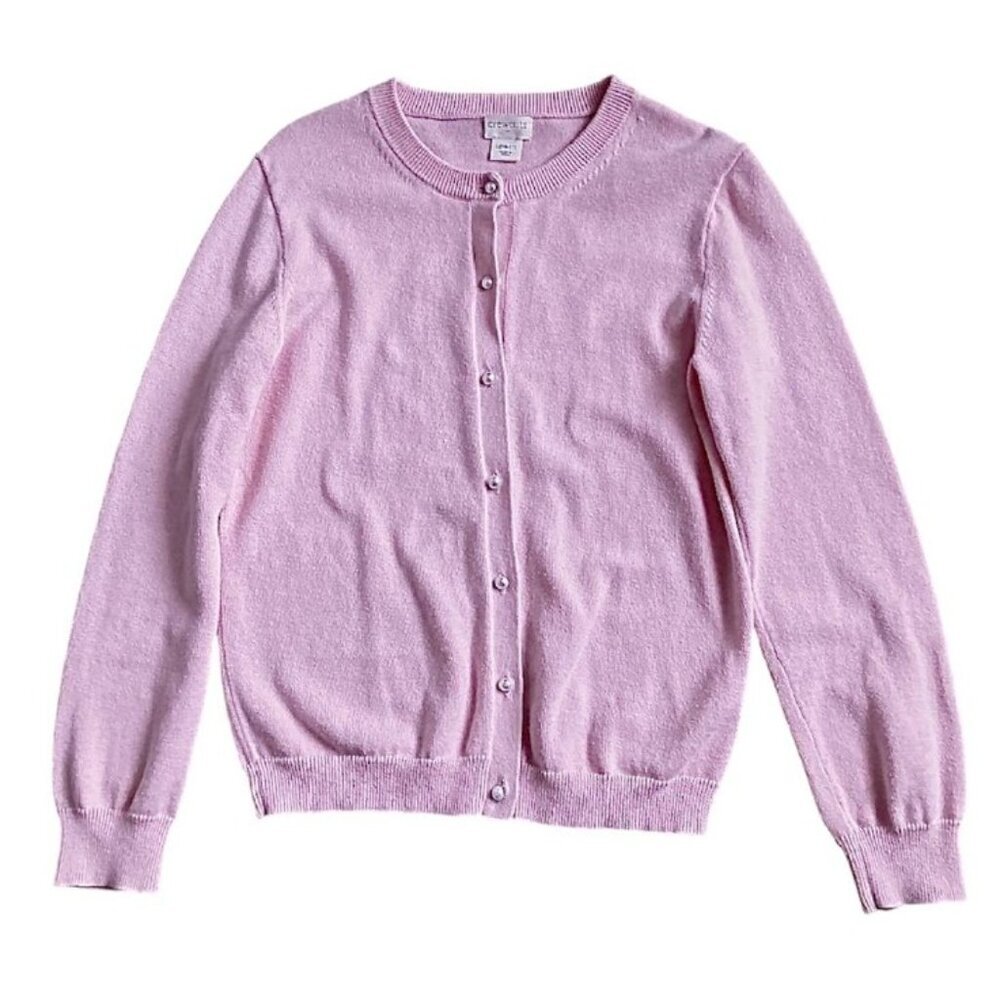 Crewcuts Pearl-Button Cotton Cardigan in Soft Pink – Size 10–11Y